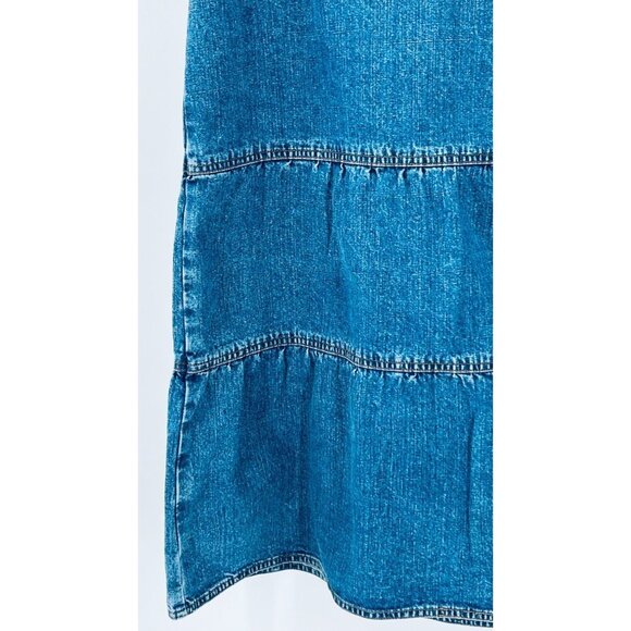 Loft Ann Taylor Tired Ruffled Midi Length Denim  Skirt Size 14P Ruffles Side Zip - Picture 3 of 9